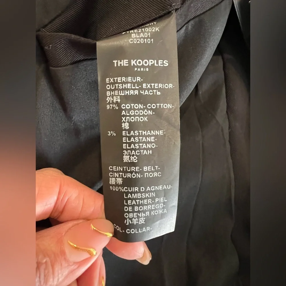 The Kooples LEMAL Trench Coat Black Leather Belt Cotton Size 34 US 2 $618 NWT - Picture 10 of 14